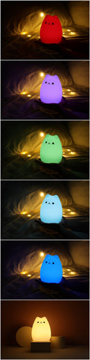 Luminária de Mesa Infantil Gato Kawaii 7 Cores com Toque